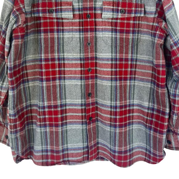 LL Bean Vintage Button Front Flannel Shirt Mens XL Red Gray Plaid - Picture 4 of 9